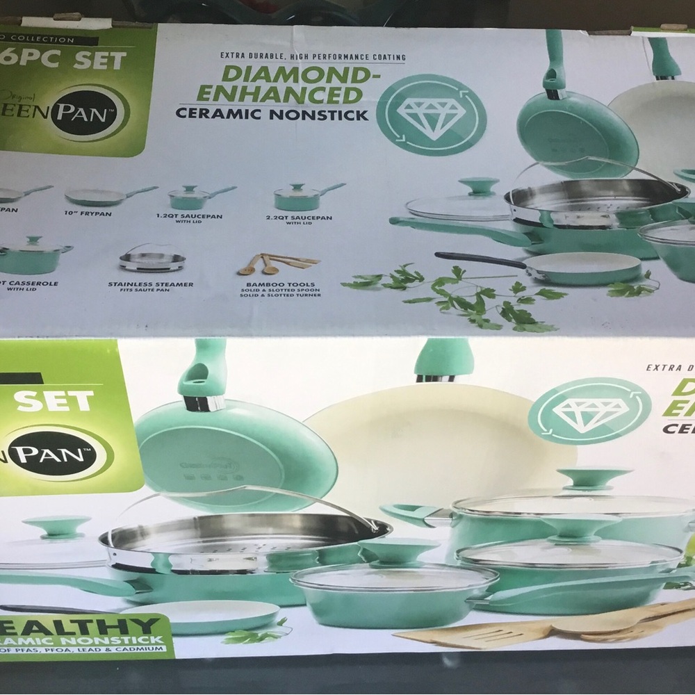 Greenpan Rio 16pc Ceramic Nonstick Cookware Set, Turquoise - Picture 6 of 7